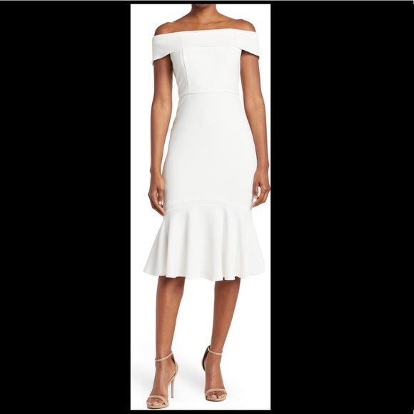 marina off the shoulder midi dress Marina Womens Off-The-Shoulder Midi Bodycon Dress Blue Size 8 NWT MSRP $140